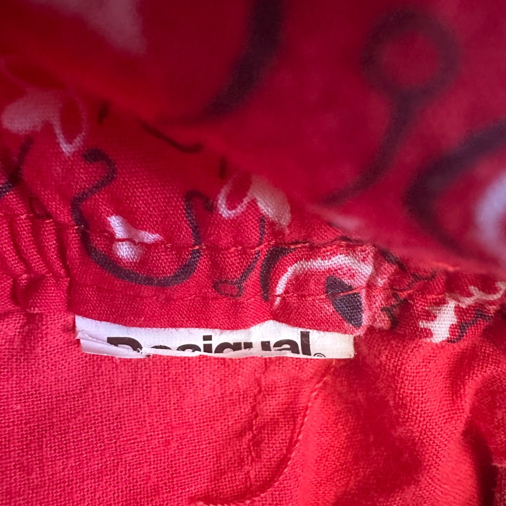 RARE Desigual Vibrant Coral Red Embroidered Appliquéd Cotton Boho Harem Pants - Picture 13 of 13